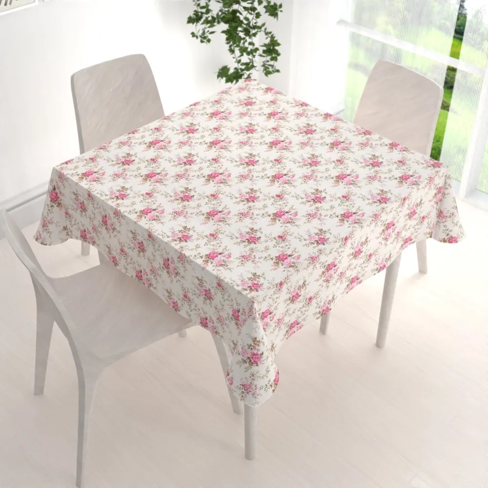 Biante Dekoračný štvorcový obrus PML-107 Ružové ružičky na bielom 130x130 cm
