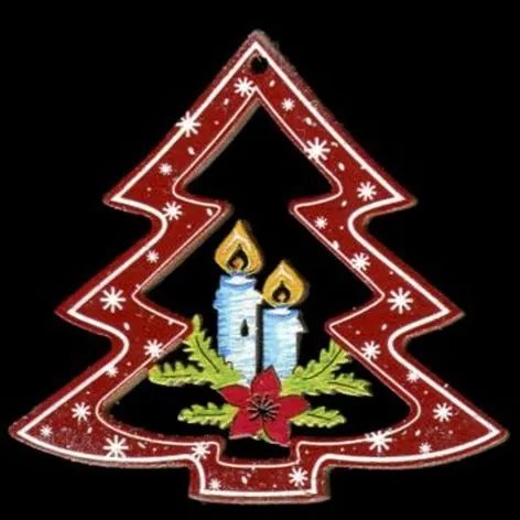 AMADEA Drevená dekorácia farebná stromček so sviečkami 6 cm