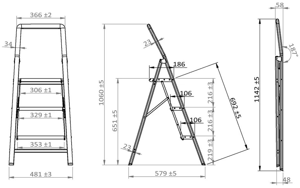 Sivé schodíky Wenko Compact, výška 114,5 cm