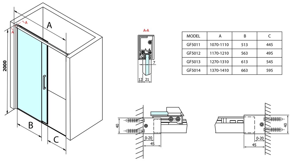 Gelco Gelco, FONDURA sprchové dvere 1100mm, číre sklo, GF5011