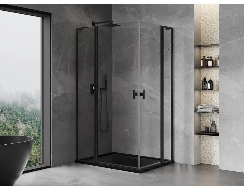 Mexen, Mexen Mist L Duo výklopný sprchový kút 120 x 110 cm, priehľadný, čierny - 8A4L-120-110-70-00