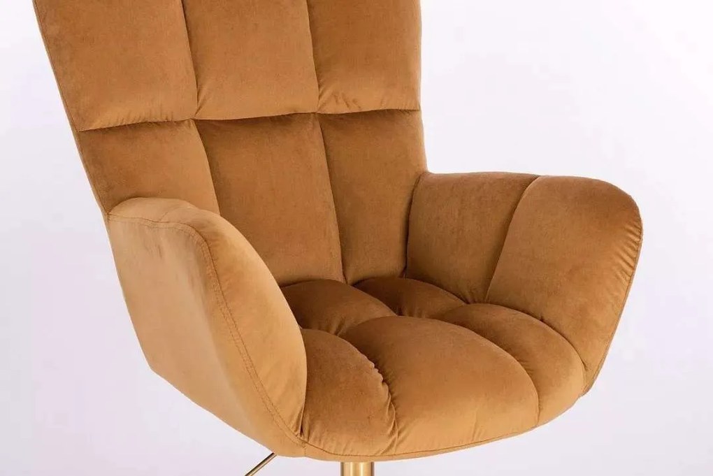 LuxuryForm DESIGN Otočné kreslo AURORA VELUR na zlatom tanieri - medové