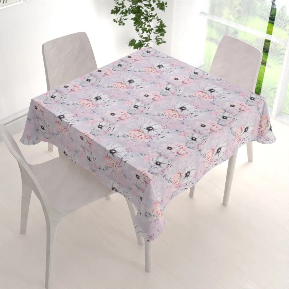 Biante Dekoračný štvorcový obrus PML-068 Ružové kvety na sivofialovom 40x40 cm