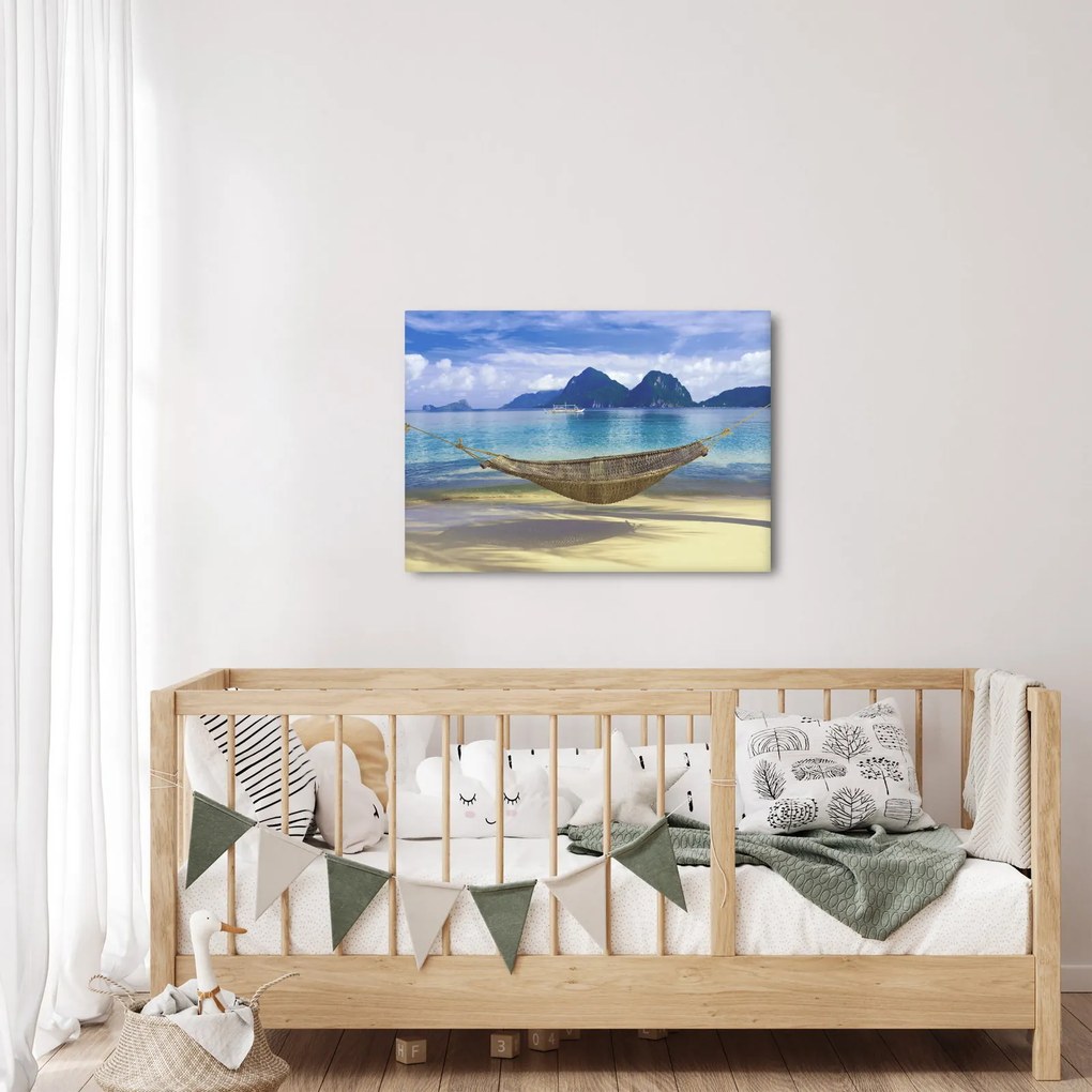 Obraz - Obraz hojdacej siete na pláži 2 (70x50 cm)