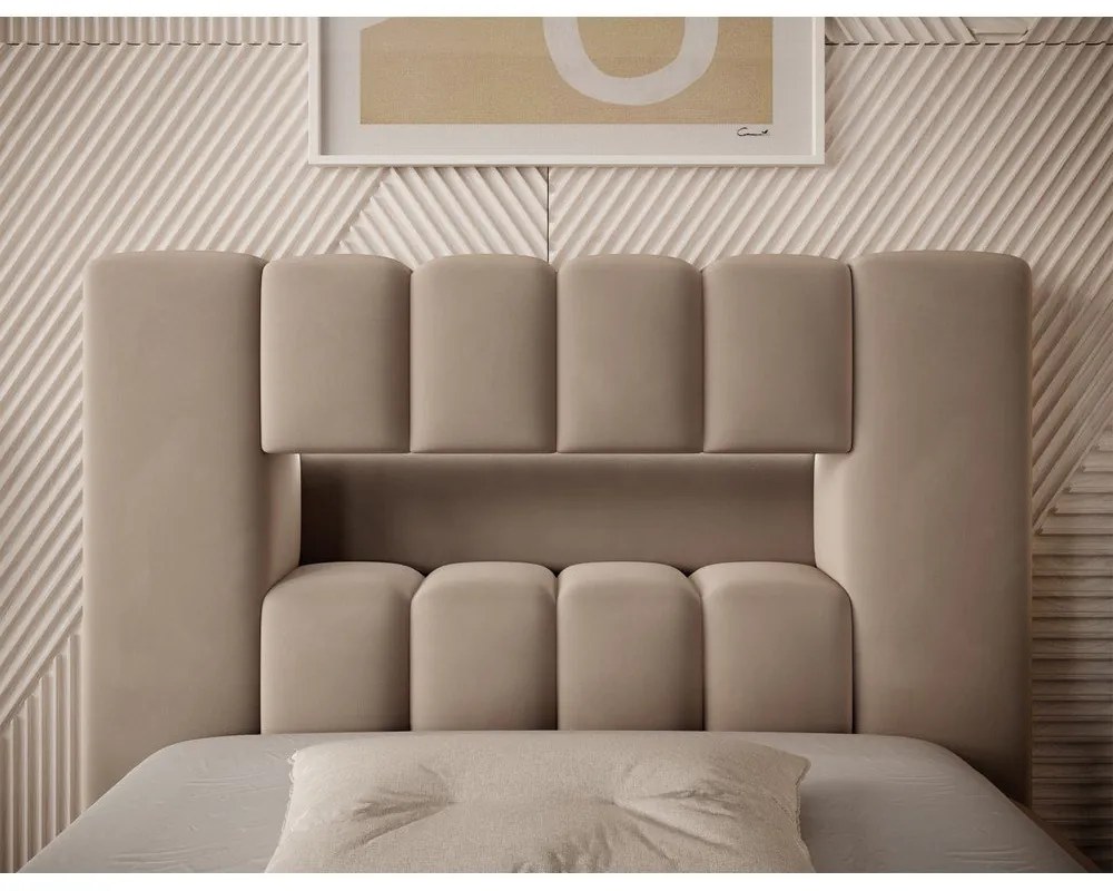 Svetlohnedá čalúnená jednolôžková posteľ s úložným priestorom s roštom 90x200 cm Lamica – ELTAP