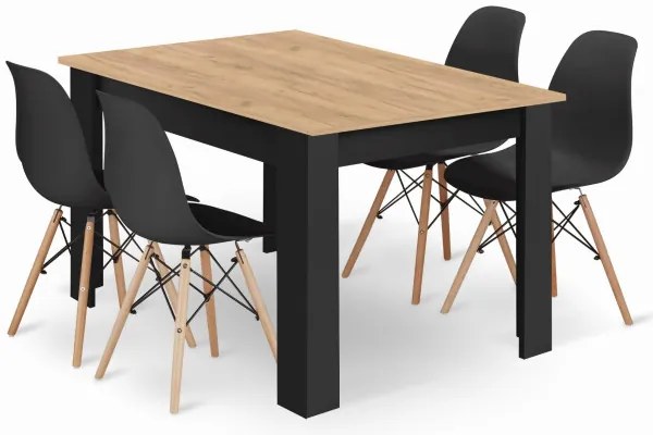 Jedálenský stôl ARTISAN so štyrmi stoličkami OSAKA čierne
