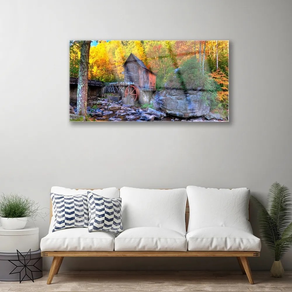 Obraz plexi Vodné mlyn jesenné les 100x50 cm