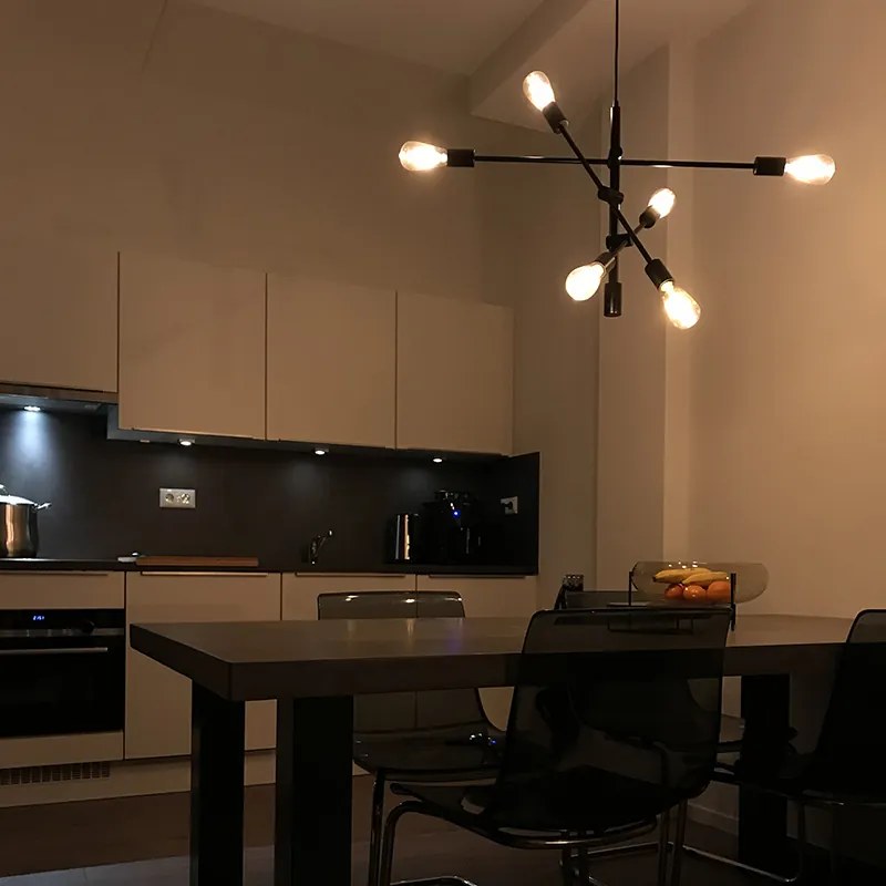 Priemyselné závesné svietidlo čierne 6-žiarovkové - Sydney