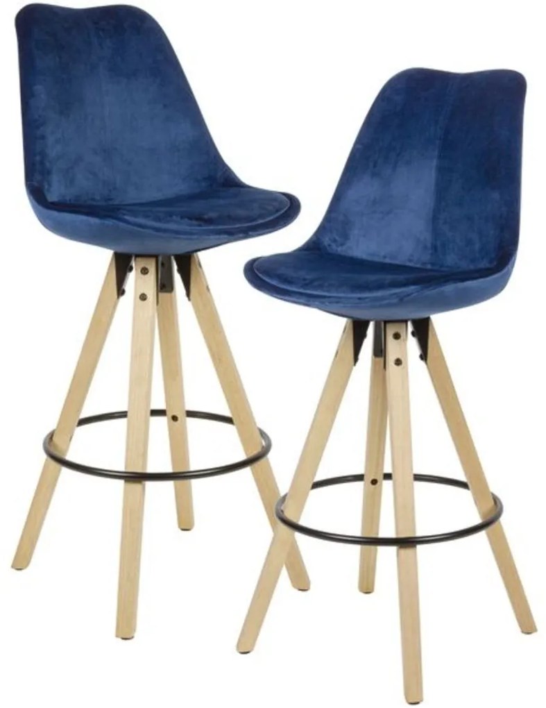 Wohnling Barová stolička LIMA, 2 kusy (látka - zamat, tmavomodrá), modrá (100292356)