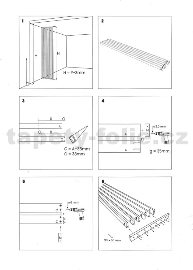 Predelovacia panely, biela mat 3D lamely, rozmer 2750 x 580 x 65 mm, IMPOL TRADE