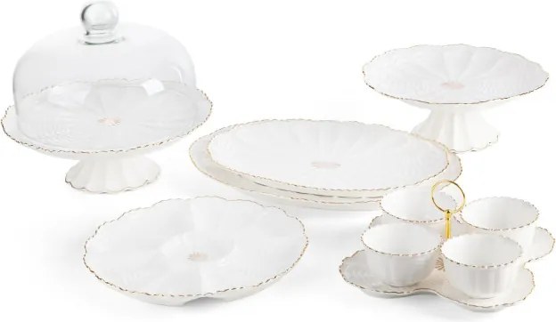 Sada štyroch šálok GAIA 07 na podstavci, krémová / zlatá