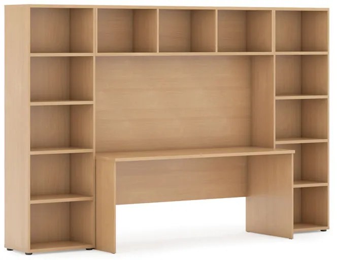 Zostavy knižníc INTEGRO so stolom, nižšie, 2950 x 700/400 x 1923 mm, buk