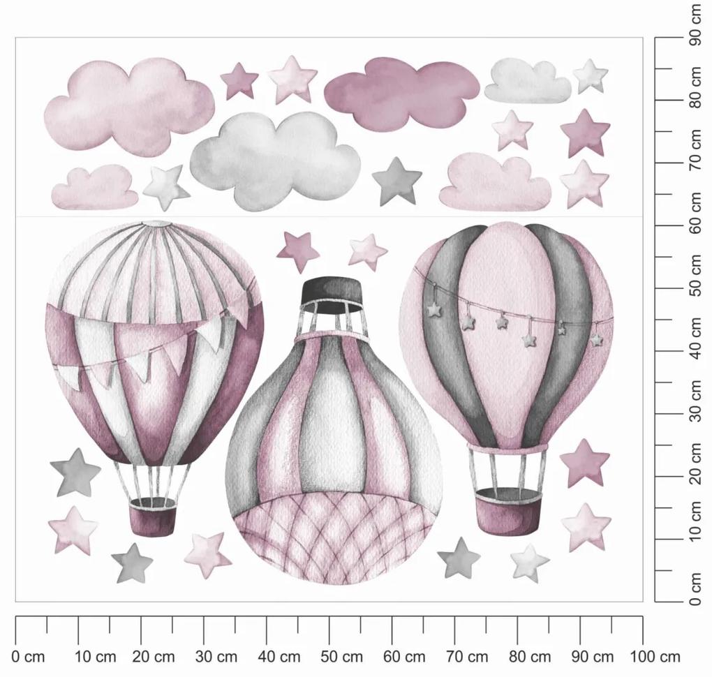 Vulpi Detské samolepky na stenu Baloons Pink 100x90 cm