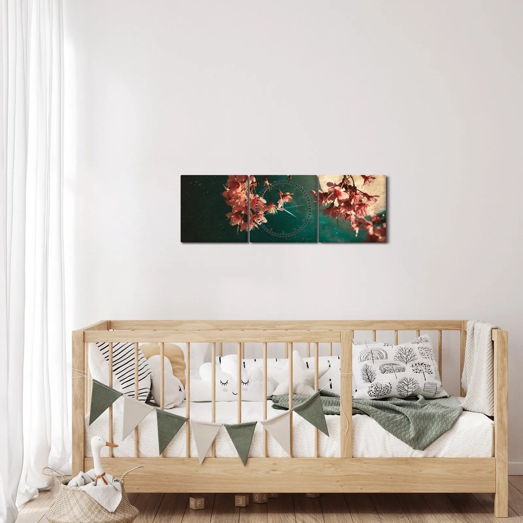 Obraz - Sakura v splne (s hodinami) (90x30 cm)