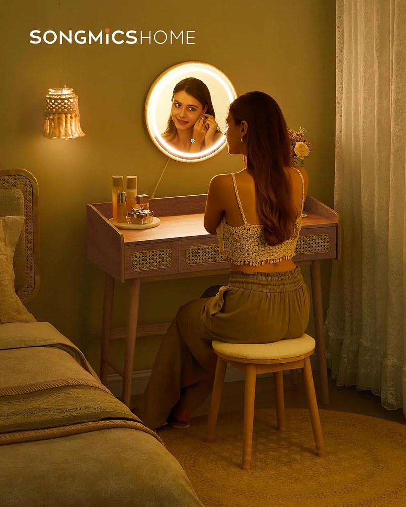 Toaletný stolík so zrkadlom a osvetlením v béžovej farbe