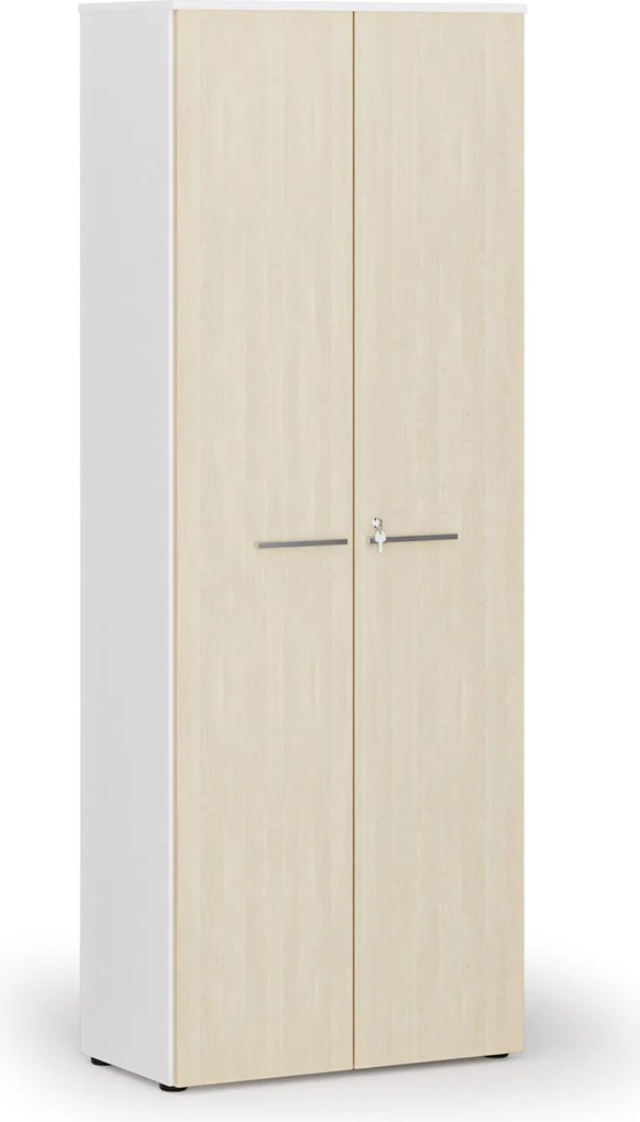 Kancelárska skriňa s dverami PRIMO WHITE, 800 x 420 x 2128 mm, biela/breza