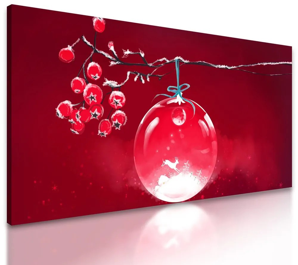 Obraz vianočná guľa na červenom pozadí