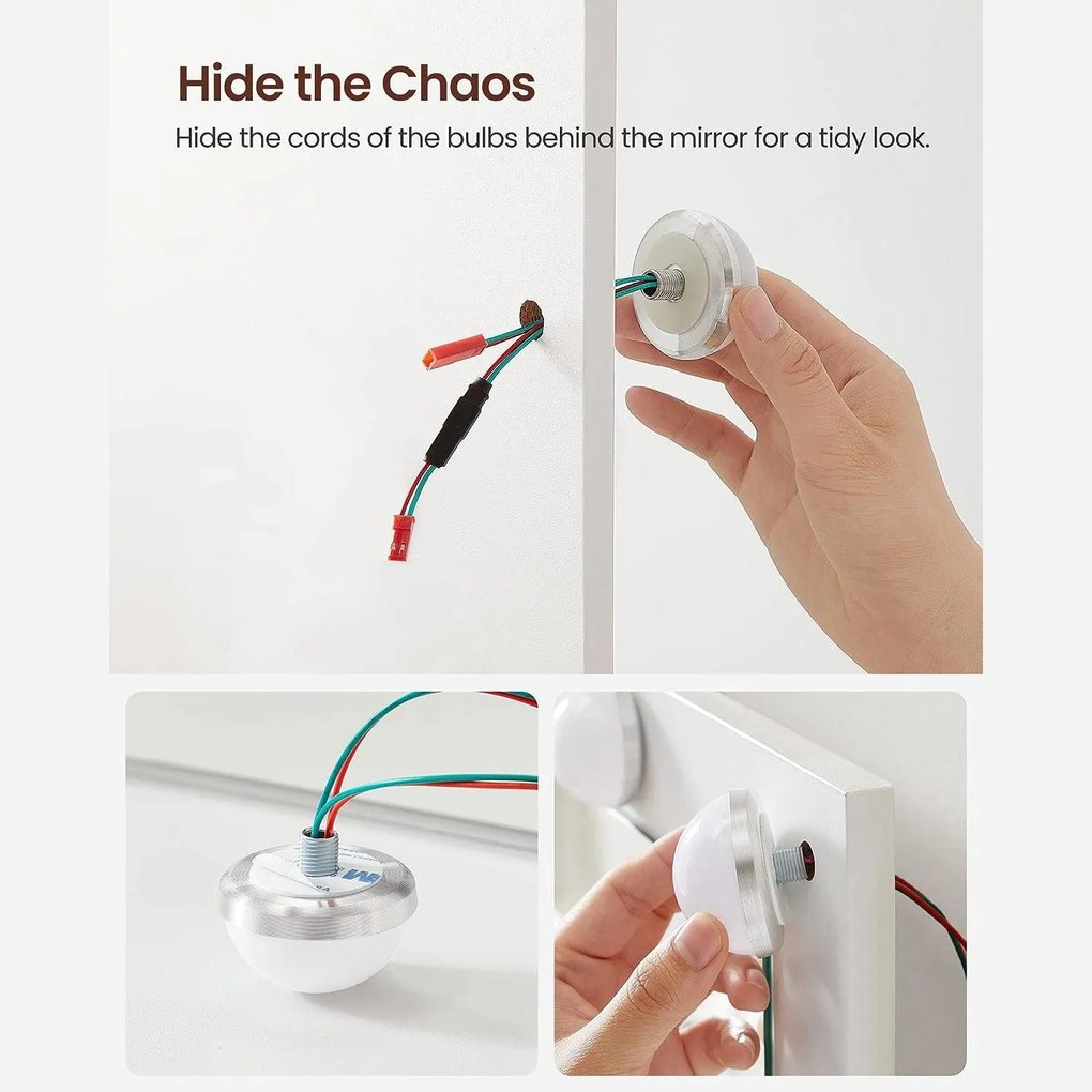 Toaletný stolík so zrkadlom a žiarovkami, 80 x 145 x 40 cm, biely