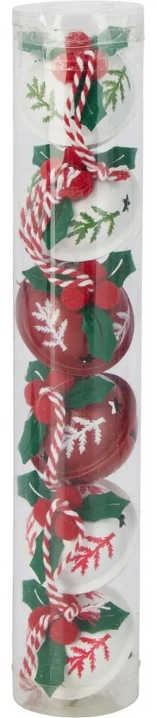 Súprava 6 ks vianočných rolničiek Trees, pr. 4 cm, červená-zelená-biela, kov