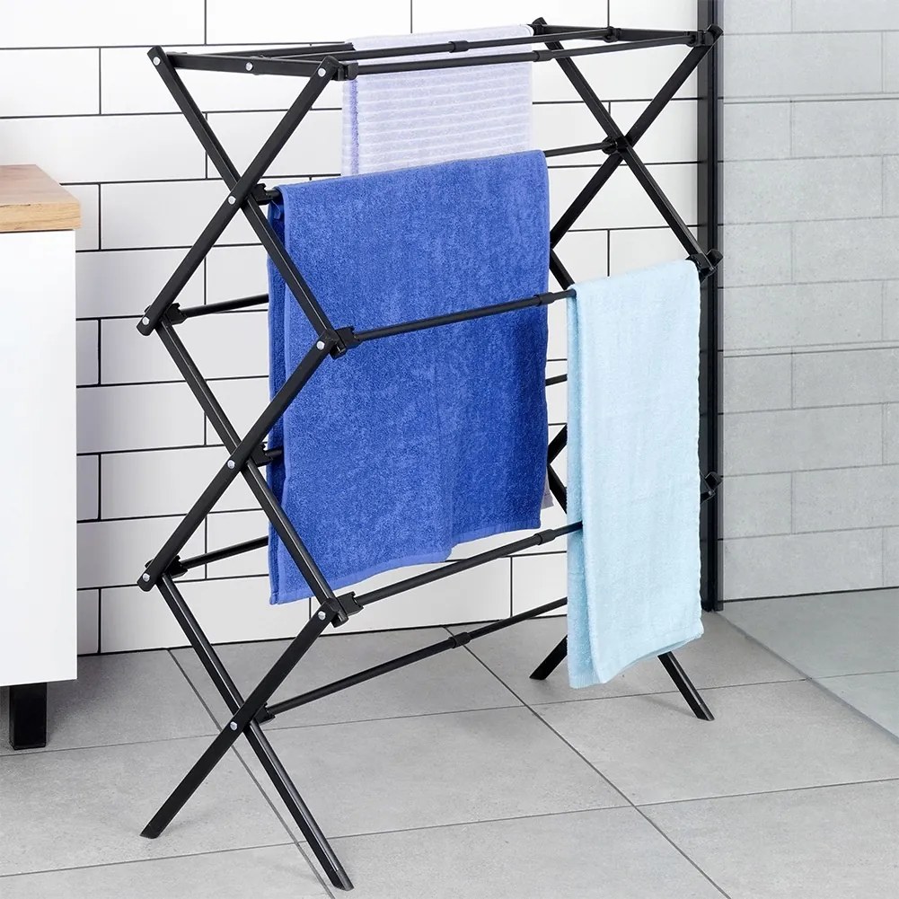 VILDE Sušiak na bielizeň, skladací, čierny kov VILDE, 6 poschodí, 47 - 78 x 94 cm