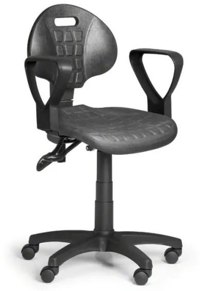 Pracovná stolička PUR s podpierkami rúk, asynchrónna mechanika, pre mäkké podlahy