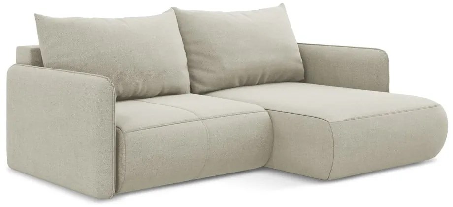 Krémovobiela rozkladacia/s úložným priestorom rohová pohovka (pravý roh) Nanea – Makamii