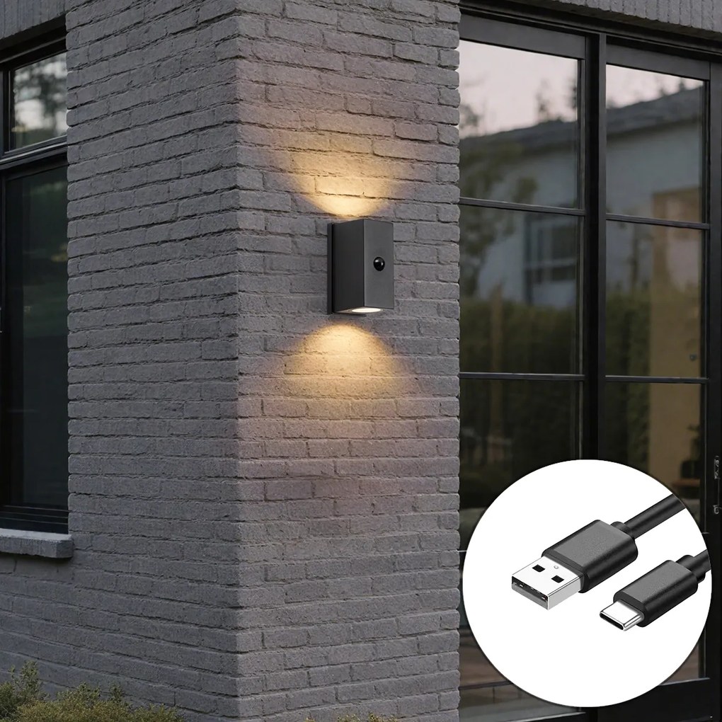 Čierna nástenná lampa so 4-stupňovým magnetickým senzorom a integrovanou nabíjateľnou LED - Baleno