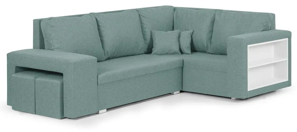 Rozkládací rohová sedací souprava MODO3 + 2 Taburety Mentolová