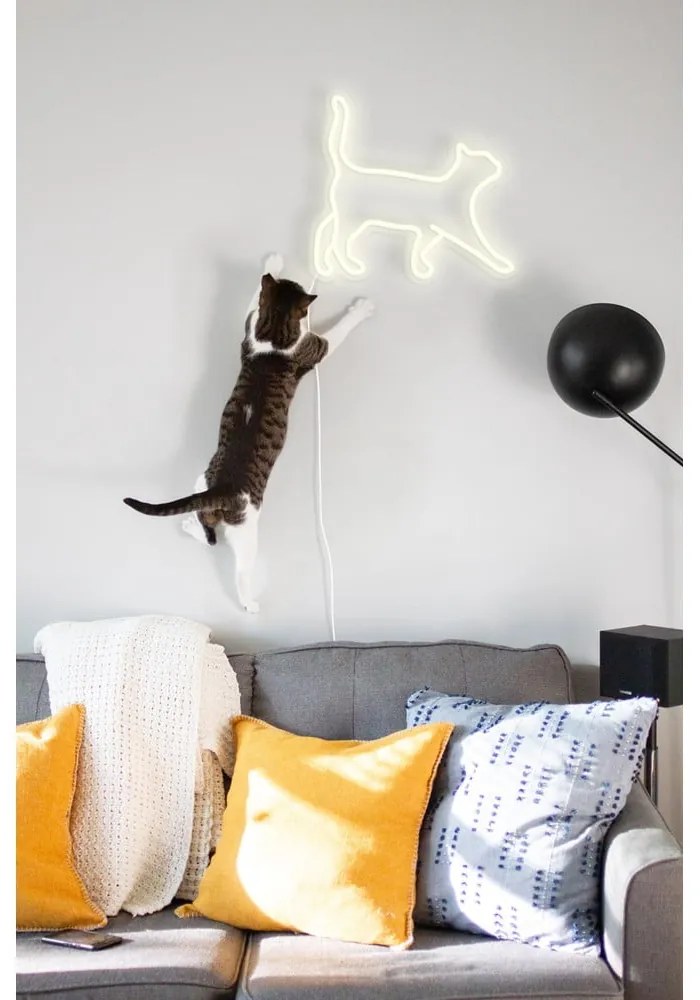 Biela nástenná svietiaca dekorácia Candy Shock Cat, 40 x 37 cm