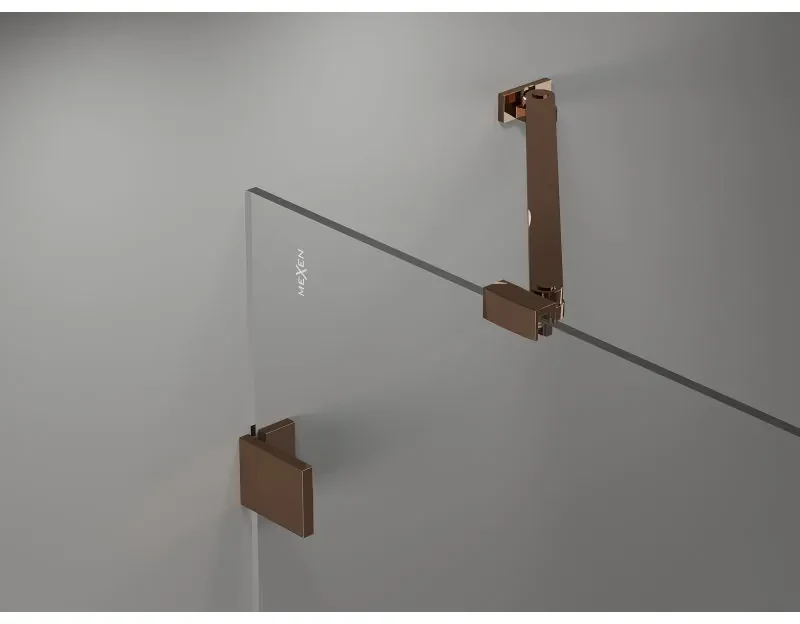 Mexen Lunar Duo, výklopný sprchový kút 85 x 85 cm, 8mm číre sklo, profil ružové zlato, 834-085L-085P-60-00