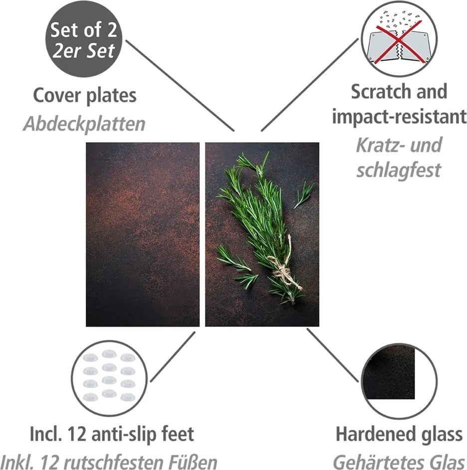 Kryty na sporák z tvrdeného skla v súprave 2 ks 52x30 cm Rosemary - Allstar