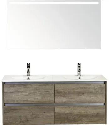 Kúpeľňový nábytkový set Dante 120 cm s keramickým dvojitým umývadlom Model 1 a zrkadlom s LED osvetlením dub Nebraska