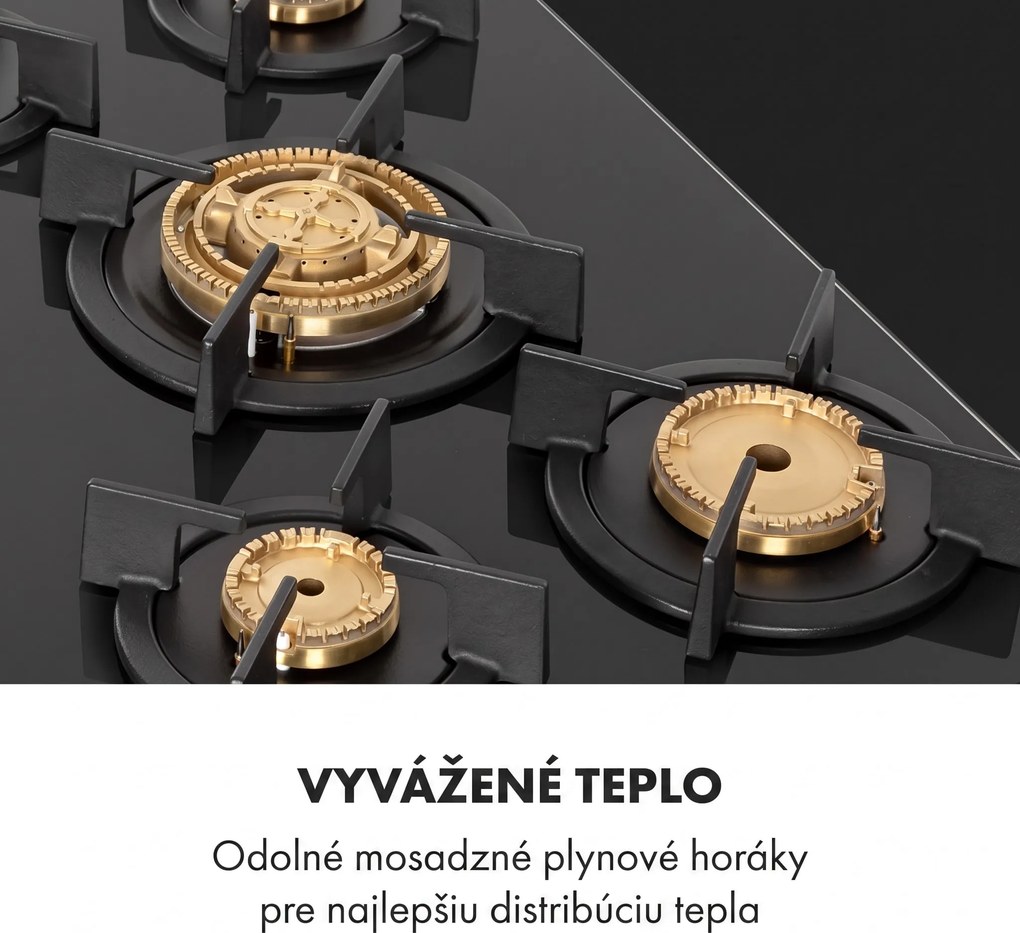 Klarstein Goldflame 5 plynová varná doska 5 horákov mosadzné horáky čierna sklokeramika