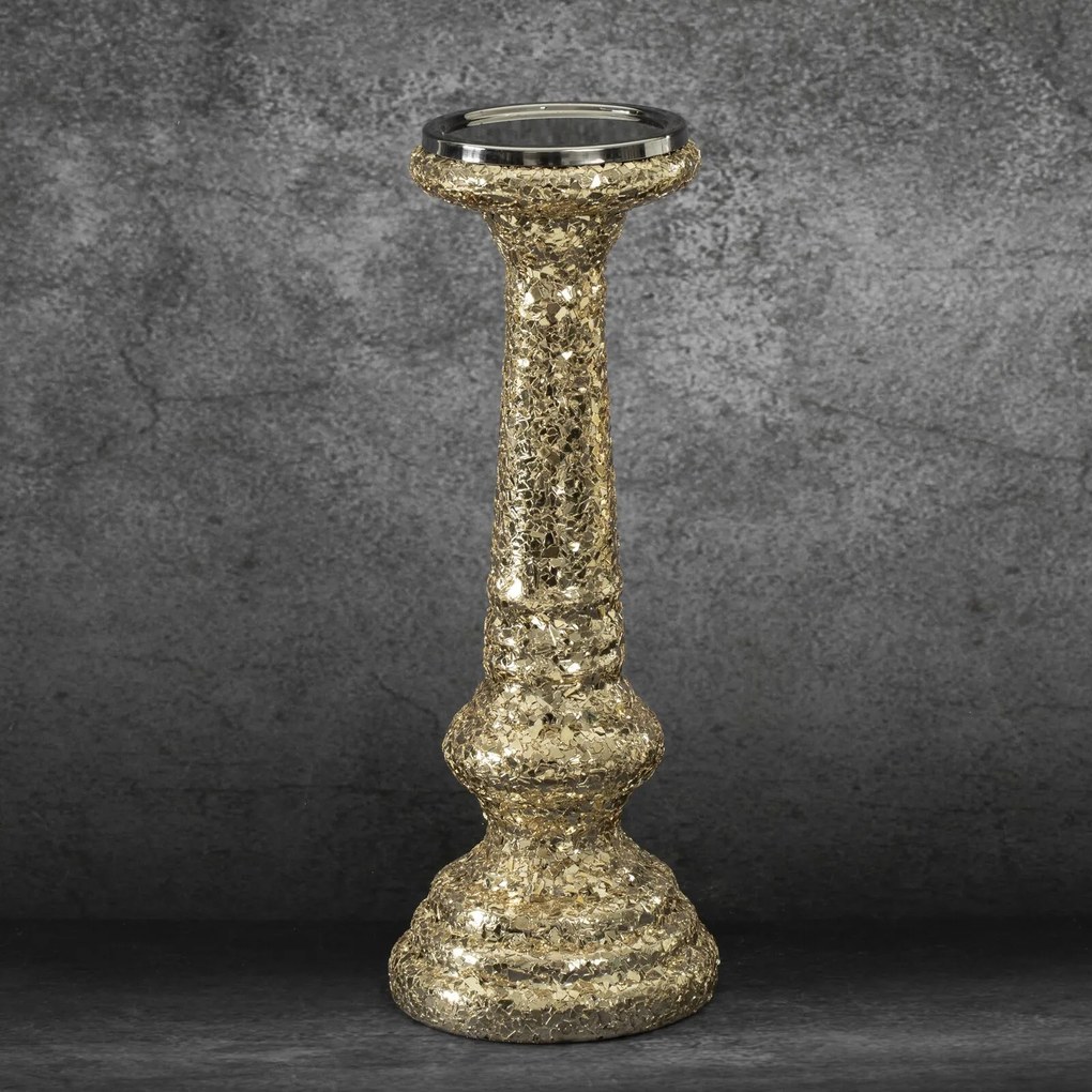 SKLENENÝ SVIETNIK MELIA (FI) 12X31 CM ZLATÝ