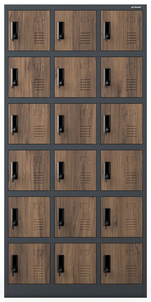 Pracovná skrinka s 18 priehradkami, antracitová/orechová, 900x1850x400 mm: KAROL Eco Design