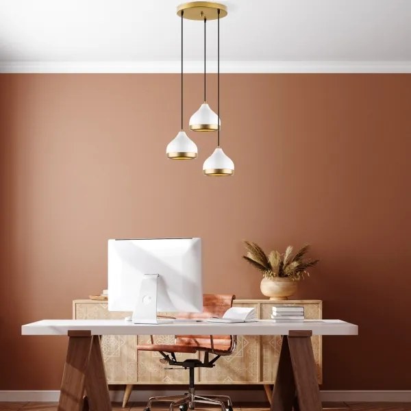 Závesný luster YILDO 3xE27/40W/230V biela/zlatá