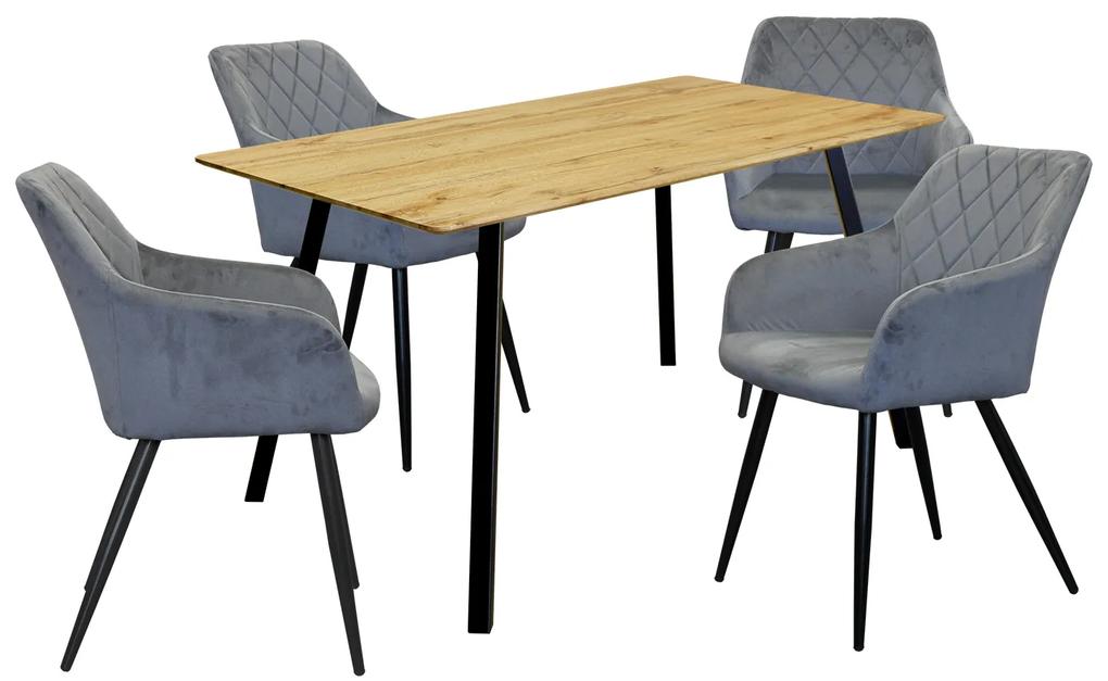 Jedálenský stôl BERGEN dub + 4 stoličky DIAMANT sivý zamat