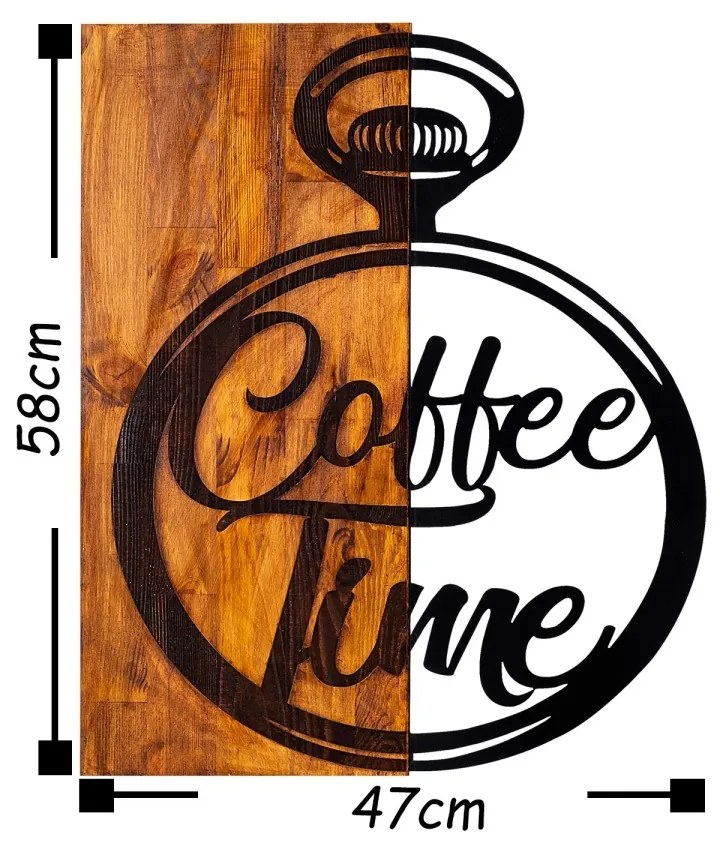 Nástenná drevená dekorácia ČAS NA KÁVU hnedá/čierna