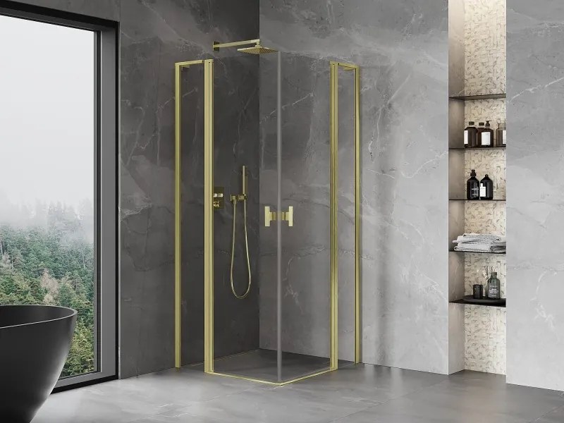 Mexen Mist L Duo, 2-krídlový sprchový kút 105 x 105 cm, číre sklo, zlatá matná, 8A4L-105-105-55-00