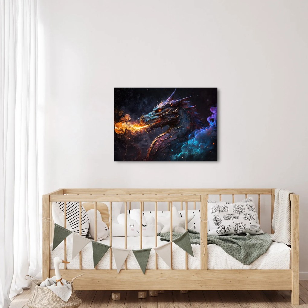 Obraz - Drak pľuvajúce plamene (70x50 cm)