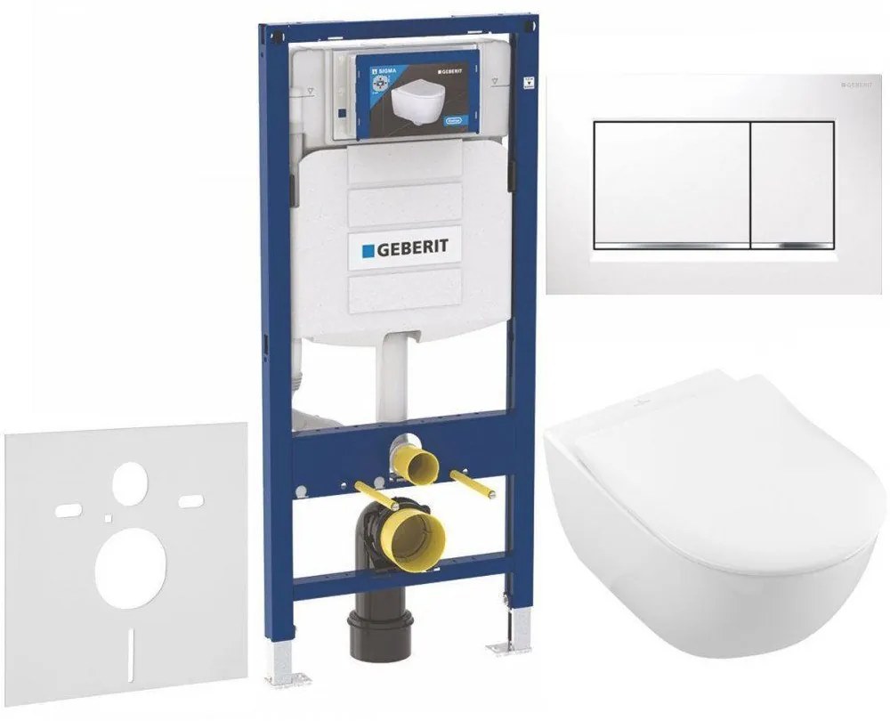 GEBERIT Duofix súprava 5v1 - inštalačný modul, závesné WC s DirectFlush a Softclose sedátko VILLEROY &amp; BOCH Subway 2.0, tlačítko Sigma30, 115.883.KJ.1 (biela/lesklý chróm/biela), 111.300.00.5 NI5