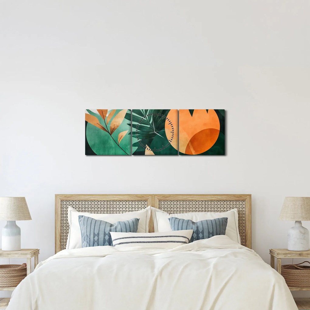 Obraz - Geometrické prírodné motívy (s hodinami) (90x30 cm)