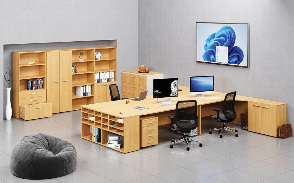 Kancelárska policová skriňa PRIMO WOOD, polené dvere, 800 x 500 x 1781 mm, buk