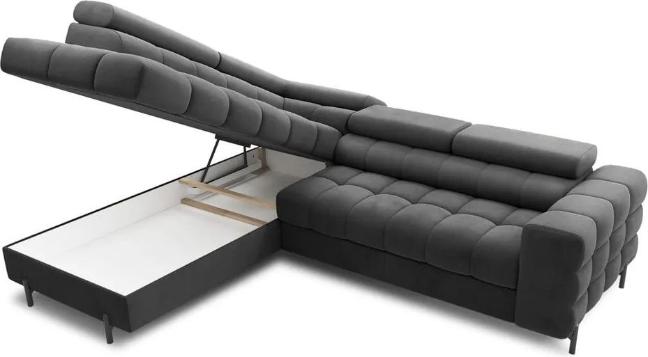 Tmavosivá zamatová rozkladacia/s úložným priestorom rohová pohovka (ľavý roh/do L) Ferucce – ELTAP