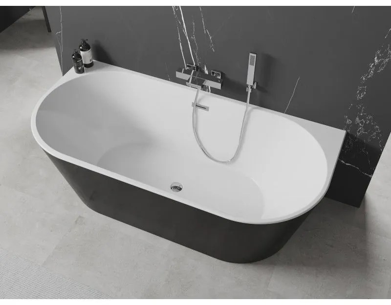 Mexen Oval, voľne stojaca nástenná vaňa 140 x 75 cm, biela-čierna, chrómový prepad, 52671407575-01
