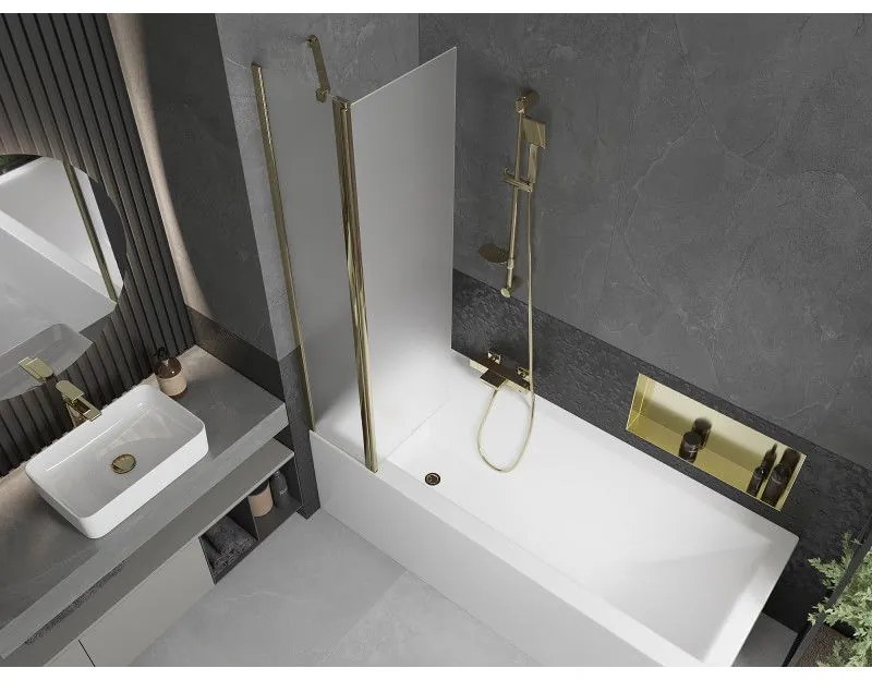 Mexen Flip, vaňová zástena 1-krídlová 80 x 150 cm, otočné krídlo, 6 mm námraza sklo, zlatý profil, 894-080-101-50-30