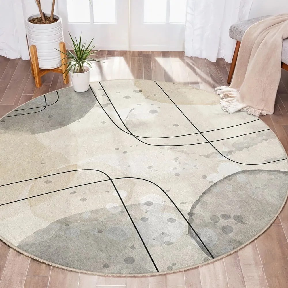 Béžový prateľný okrúhly koberec ø 100 cm Simple Lines – Mila Home
