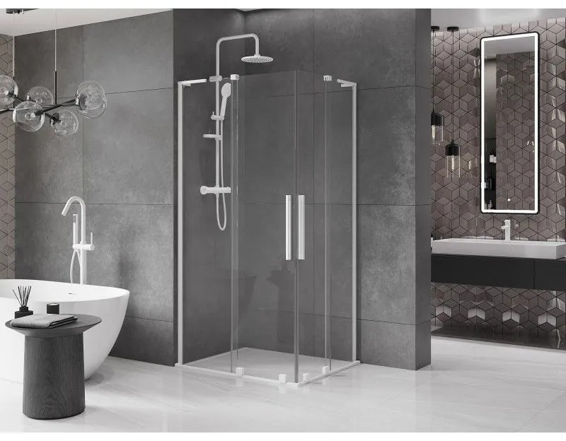 Mexen Velar L Duo, sprchový kút s posuvnými dverami 90 x 80 cm, 8mm číre sklo, biela matná, 871-090-080-02-03-20