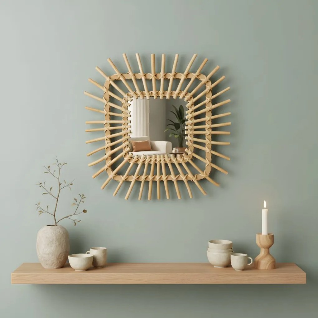 Tutumi Tutumi, nástenné zrkadlo Boho 45x45 cm QDJ071, svetlá hnedá, HOM-02818