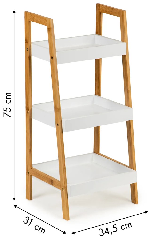 ModernHome Biela knižnica s bambusovým rámom - 3 police